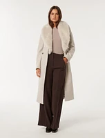 Monica Faux-Fur Collar Wrap Coat
