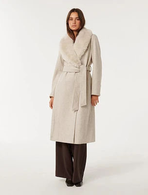 Monica Faux-Fur Collar Wrap Coat