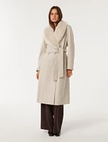 Monica Faux-Fur Collar Wrap Coat