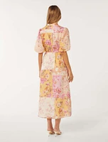 Loren Puff-Sleeve Midi Dress