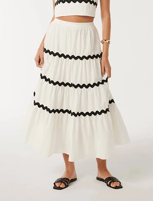 Lissy Trim Detail Maxi Skirt White/Black - 0 to 12 Women's Skirts