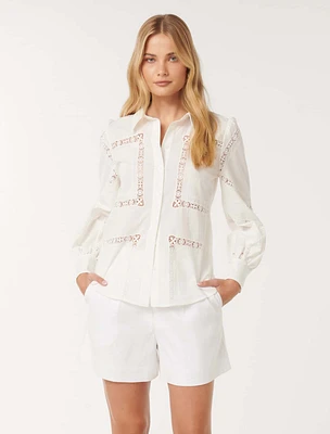 Brianna Broderie Shirt White - 0 to 12 Women's Blouses