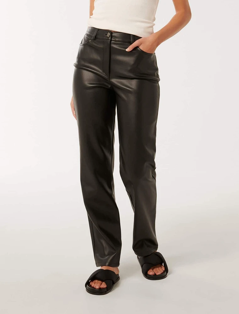 Una Vegan Leather Straight Leg Pant