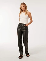 Una Vegan Leather Straight-Leg Pants