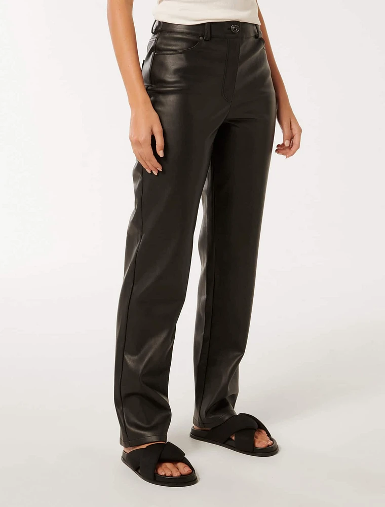 Una Vegan Leather Straight Leg Pant
