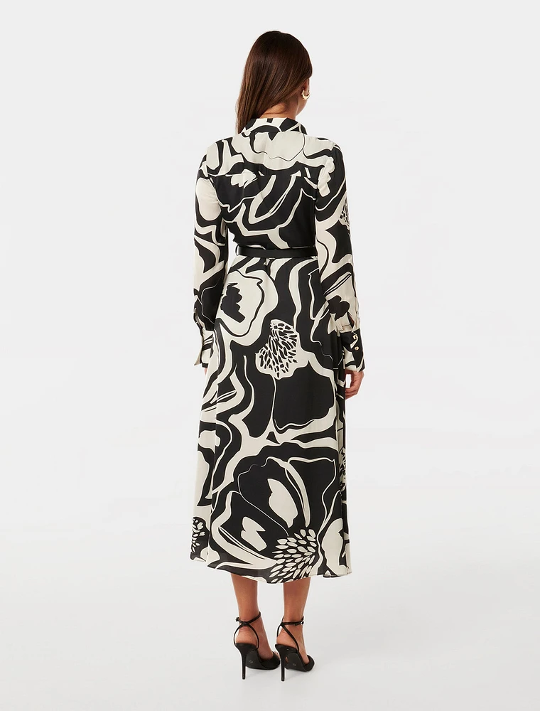 Janine Satin Midi Shirt Dress Abstract Print - 0 to 12 Women's Day Dresses