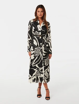 Janine Satin Midi Shirt Dress Abstract Print - 0 to 12 Women's Day Dresses