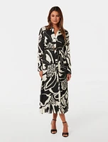 Janine Satin Midi Shirt Dress Abstract Print - 0 to 12 Women's Day Dresses