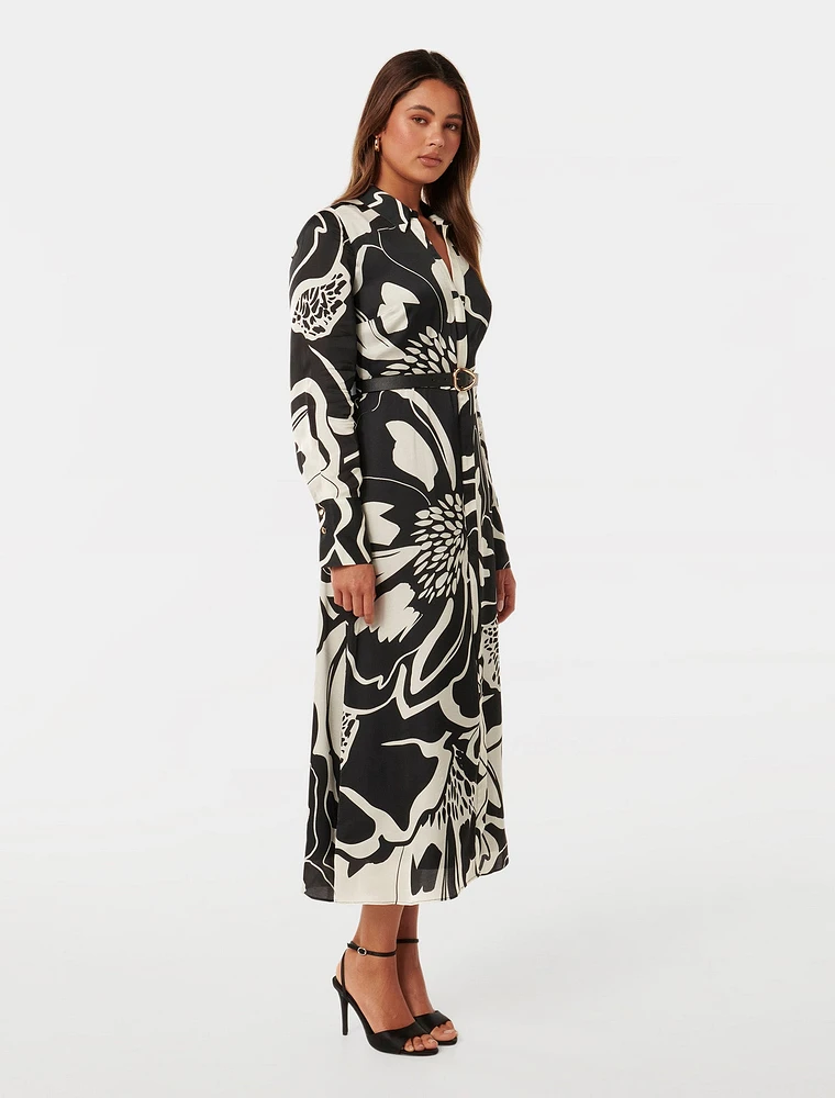 Janine Satin Midi Shirt Dress