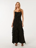 Piper Velvet Ruffle Maxi Dress