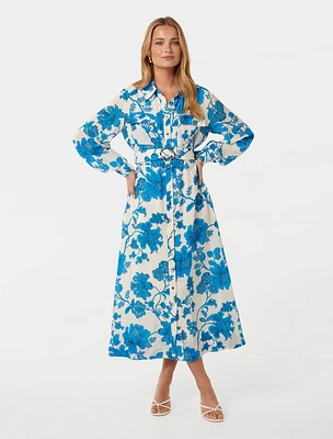 Janie Printed Midi Shirt Dress Blue/White Print - 0 to 12 Women's Day Dresses