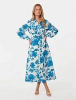 Janie Printed Midi Shirt Dress Blue/White Print - 0 to 12 Women's Day Dresses