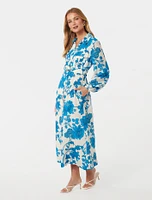 Janie Printed Midi Shirt Dress Blue/White Print - 0 to 12 Women's Day Dresses