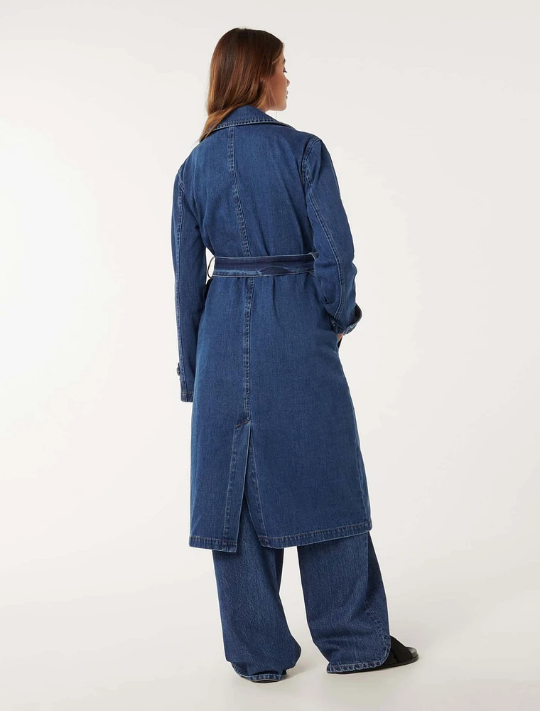 Daria Denim Trench Coat Mid Wash - 0 to 12 Women's Coats