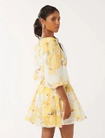 Esmie Petite Tiered Floral Skater Dress Yellow Print - 0 to 12 Women's Evening Dresses