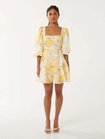 Esmie Petite Tiered Floral Skater Dress Yellow Print - 0 to 12 Women's Evening Dresses