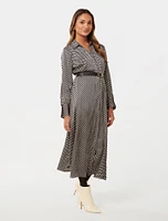Janine Petite Satin Midi Shirt Dress Navy Geo Print - 0 to 12 Women's Day Dresses