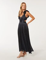 Selena Plisse Ruffle-Shoulder Maxi Dress Navy - 0 to 12 Women's Occasion Dresses