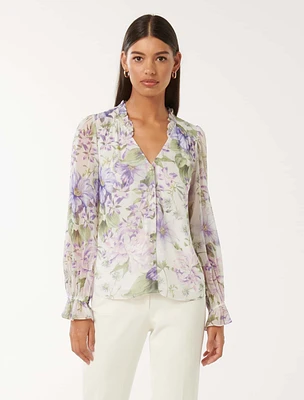 Phoenix Frill-Neck Blouse Light Lilac Floral - 0 to 12 Women's Blouses