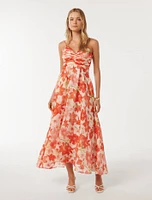Jolie Ruched-Bodice Maxi Dress Red Floral Print - 0 to 12 Women's Dresses