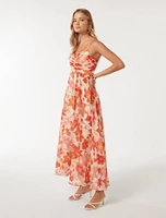 Jolie Ruched-Bodice Maxi Dress Red Floral Print - 0 to 12 Women's Dresses