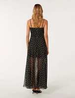 Brandy Ruched-Bodice Maxi Dress Black/White Spot - 0 to 12 Women's Event Dresses