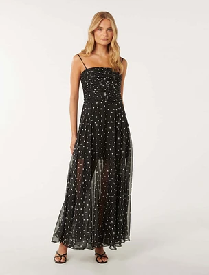 Brandy Ruched-Bodice Maxi Dress Black/White Spot - 0 to 12 Women's Event Dresses