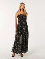 Brandy Ruched-Bodice Maxi Dress Black/White Spot - 0 to 12 Women's Event Dresses