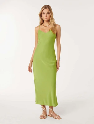 Fern Textured Slip Dress Chartreuse Green - 0 to 12 Women's Midi Dresses