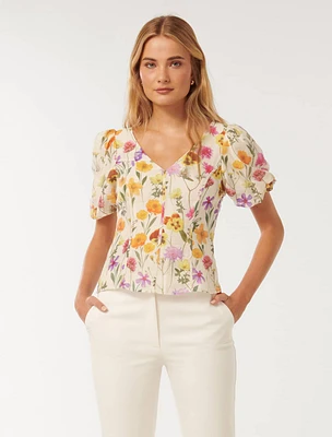 Charlotte V-Neck Top Light Floral Print - 0 to 12 Women's Tops