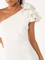 Celeste Petite Ruffle Bodycon Dress White - 0 to 12 Women's Occasion Dresses