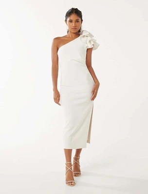 Celeste Petite Ruffle Bodycon Dress White - 0 to 12 Women's Occasion Dresses