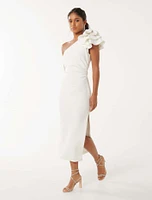 Celeste Petite Ruffle Bodycon Dress White - 0 to 12 Women's Occasion Dresses