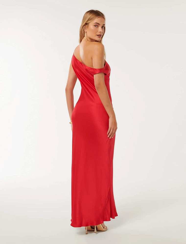 Blake Satin Off-Shoulder Maxi Dress