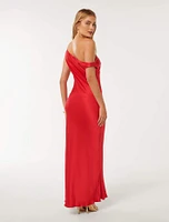Blake Satin Off-Shoulder Maxi Dress Red - 0 to 12 Women's Event Dresses