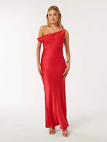 Blake Satin Off-Shoulder Maxi Dress Red - 0 to 12 Women's Event Dresses