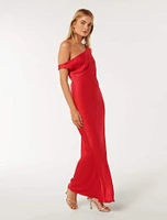 Blake Satin Off-Shoulder Maxi Dress Red - 0 to 12 Women's Event Dresses