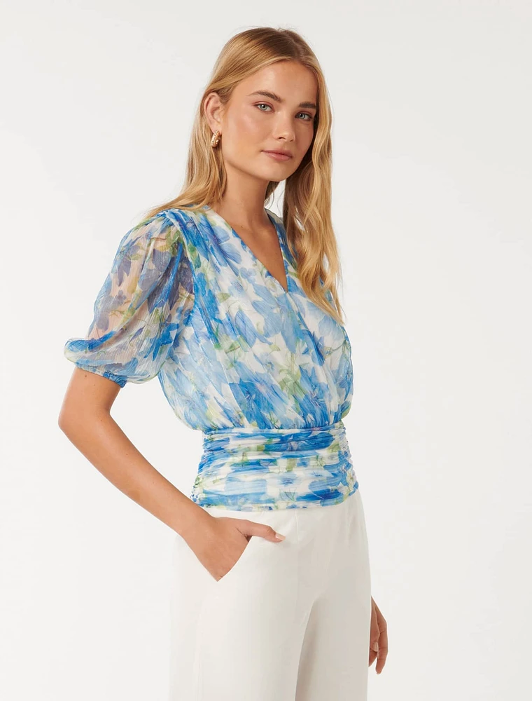 Wendall Wrap-Front Plisse Top