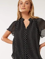 Yvonne Flutter-Sleeve Blouse