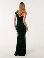 Elena Velvet One-Shoulder Gown