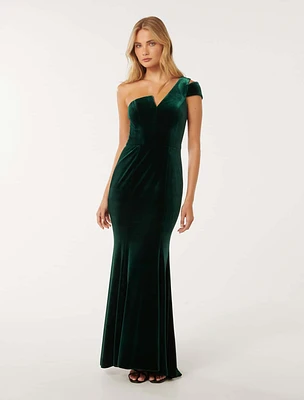 Elena Velvet One-Shoulder Gown