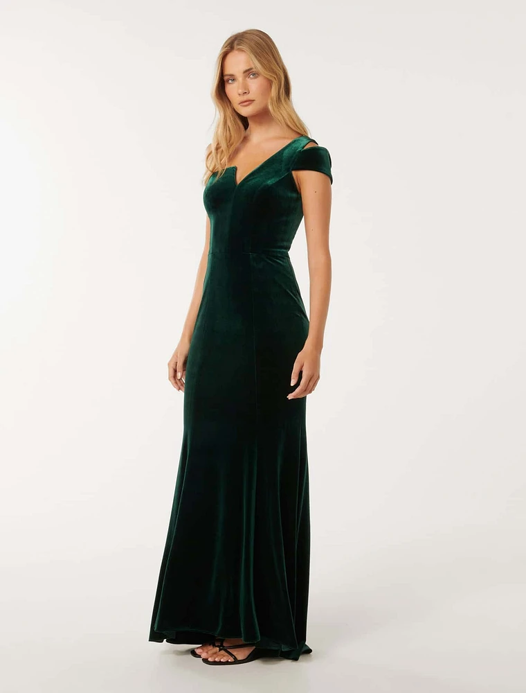 Elena Velvet One-Shoulder Gown