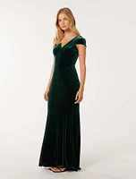 Elena Velvet One-Shoulder Gown