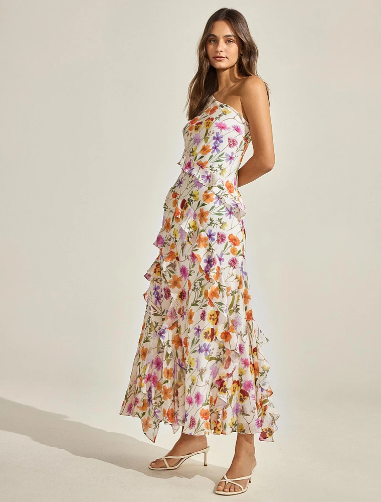 Belle One-Shoulder Ruffle Gown