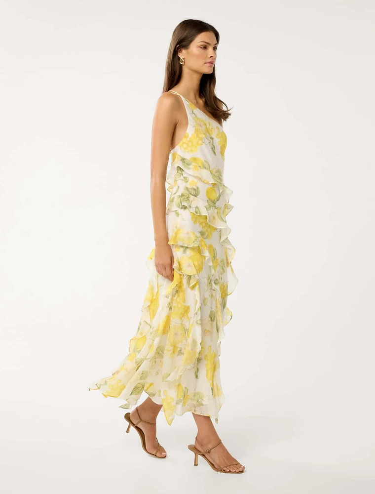 Belle One Shoulder Ruffle Gown