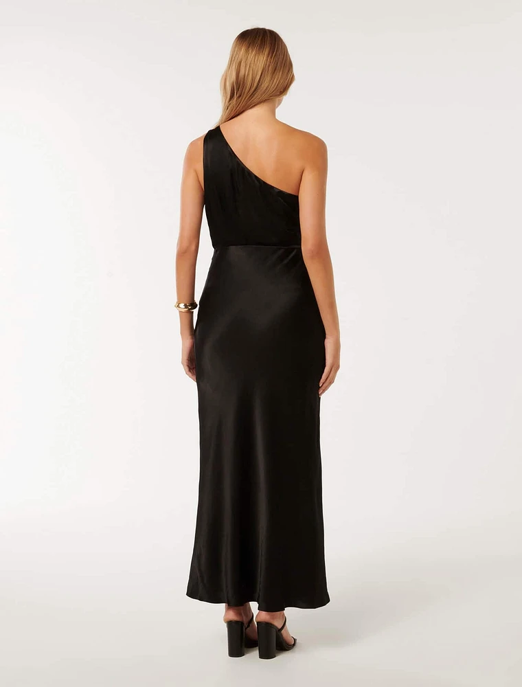 Emily One-Shoulder Satin Maxi Dress