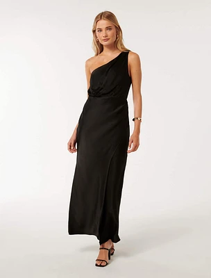 Emily One-Shoulder Satin Maxi Dress