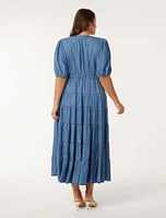 Gabbie Curve Tiered Midi Dress Light Wash - 12 to 20 Women's Plus Dresses