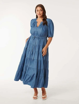 Gabbie Curve Tiered Midi Dress Light Wash - 12 to 20 Women's Plus Dresses