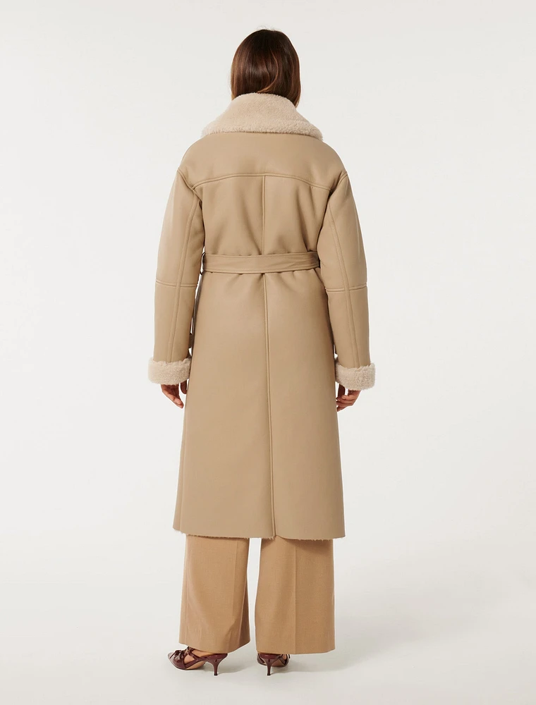 Alix Vegan Leather Shearling Maxi Coat